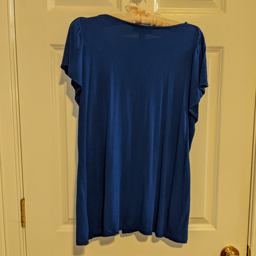 Cable And Gauge Women's Peasant Short Sleeve Blue Top Size XL - Picture 2 of 6